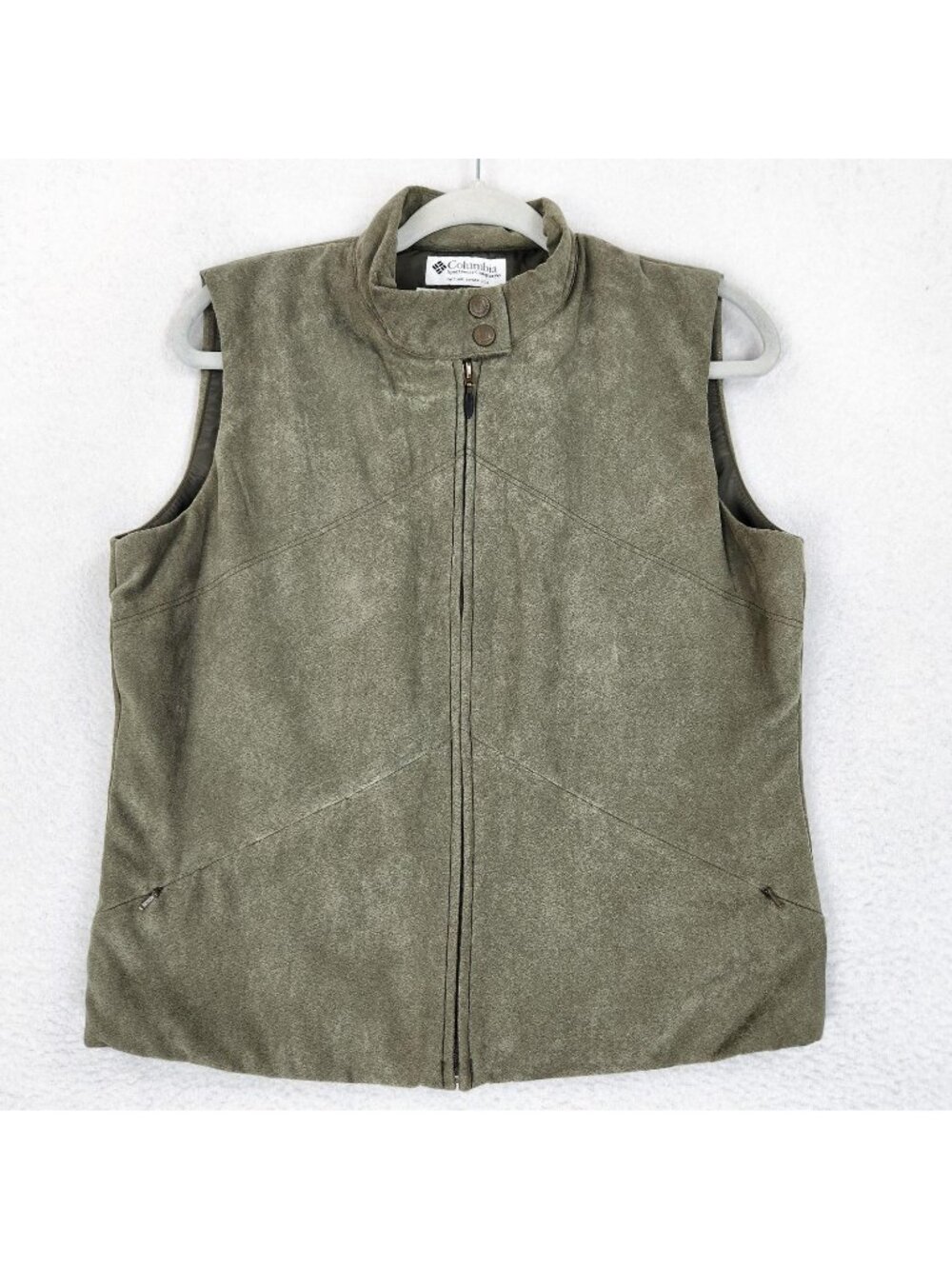 Columbia Vest Womens Medium Green Faux Suede Full Zip Casual Classic Outdoor